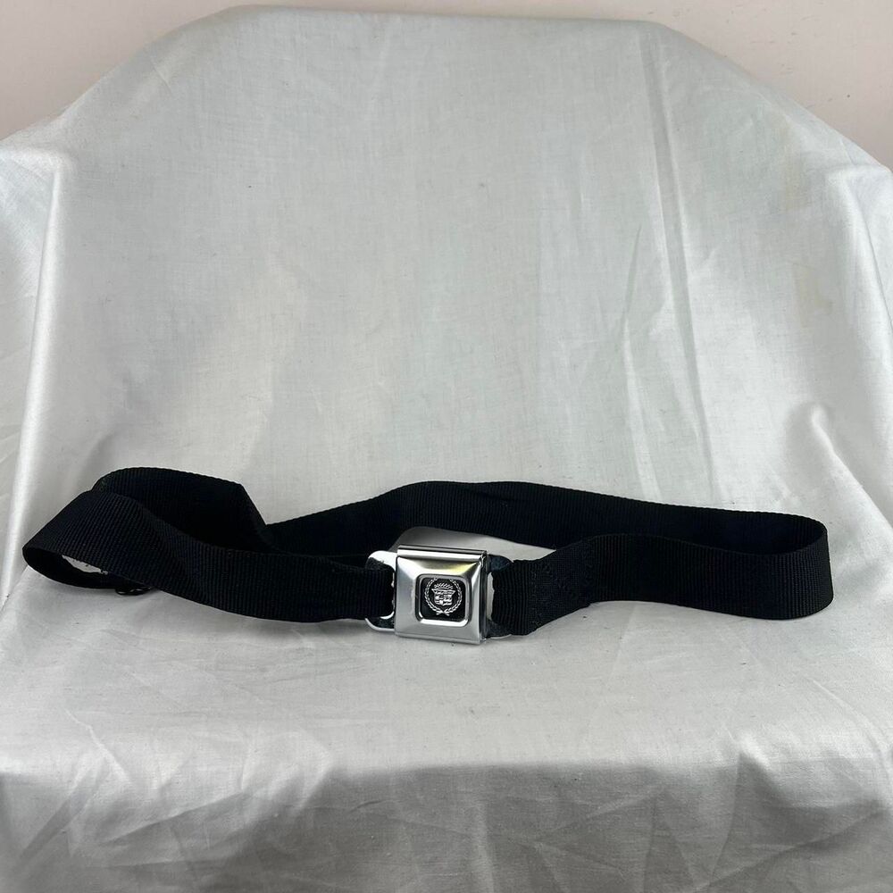 Vintage Cadillac Buckle Down Black Nylon Belt With Silver Buckle
